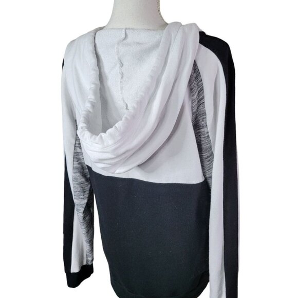 PINK Pullover Quarter Zipper Hoodie Pockets Block Color Black White Womens Small - Picture 4 of 14